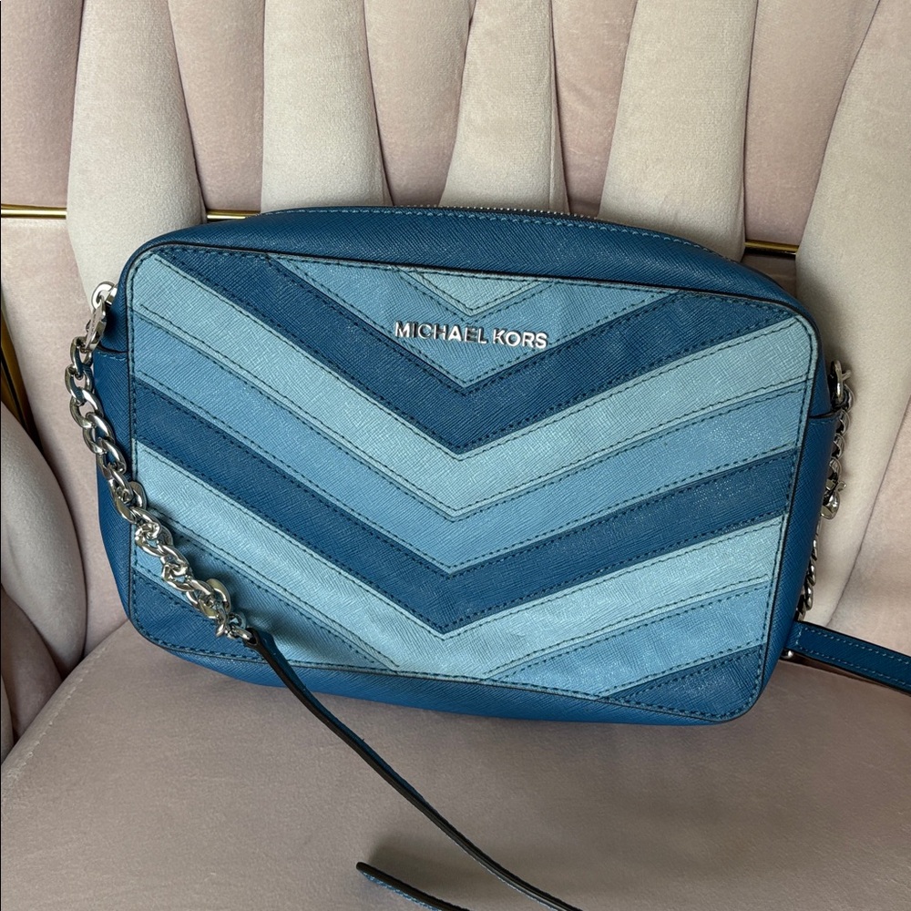 Michael Kors Two-Tone Blue Chevron Leather Crossbody
